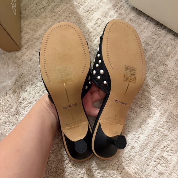 Dolce Vita Meeza Imitation Pearl Black Kitten Heel Sandals 6.5 brand NEW in box - Picture 6 of 8